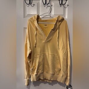 aerie Pale Yellow V-Neck Hoodie Sweater